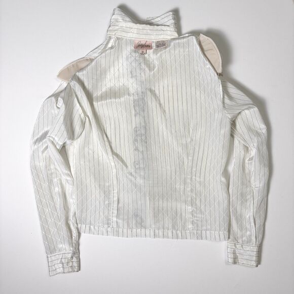 Vintage Jaclyn Smith Button Up Shirt Womens 12 White Silky Shiny Diamond Pattern - Picture 8 of 16